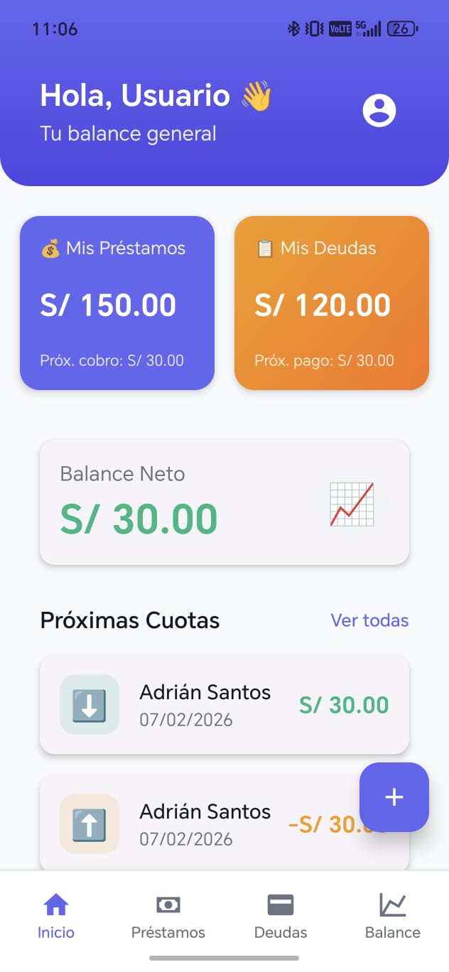 Vista de la app PrestAmigo en Android